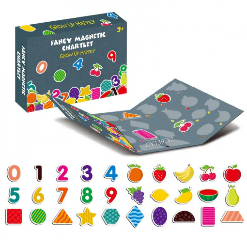 Carte magnetica puzzle cu 30 piese, Cifre, Forme geometrice, Fructe