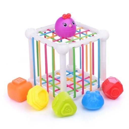 Cub senzorial bebelusi cu benzi elastice si forme de sortat - Sobebear