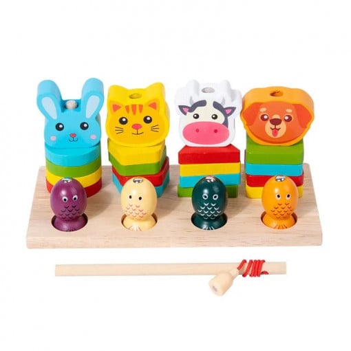 Joc multifunctional 3 in 1, pescuit, sortare forme si snuruit, Animalute