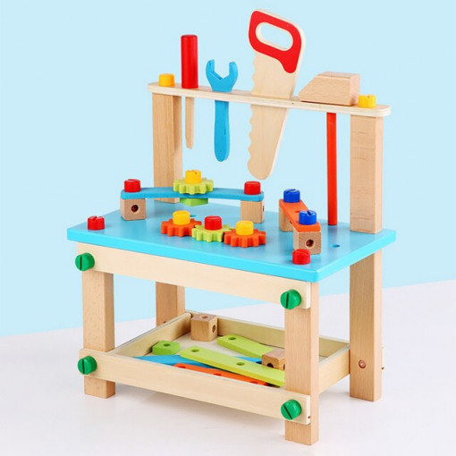 Jucarie banc de scule din lemn, accesorii incluse