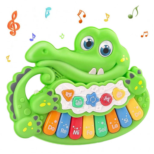 Jucarie interactiva muzicala cu functii si lumini, Orga Crocodil, Verde