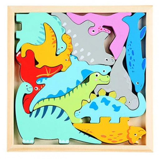 Puzzle 3D de stivuit din lemn, Tetris, Dinozauri