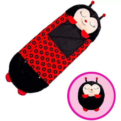 Sac de dormit 2 in 1 pentru copii, pliabil, portabil, 137x50 cm, 2-8 ani, Buburuza Lilly, Rosu