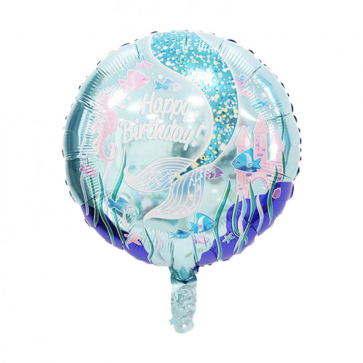 Balon din folie, Sirena, Happy Birthday, 45 cm, Multicolor
