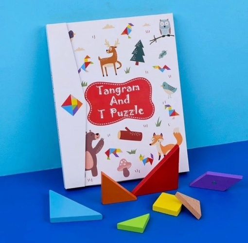 Carte magnetica puzzle Tangram 7 piese mari, 96 modele, Alb