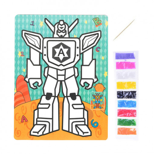 Desen cu nisip colorat, 9 culori, Robot transformer