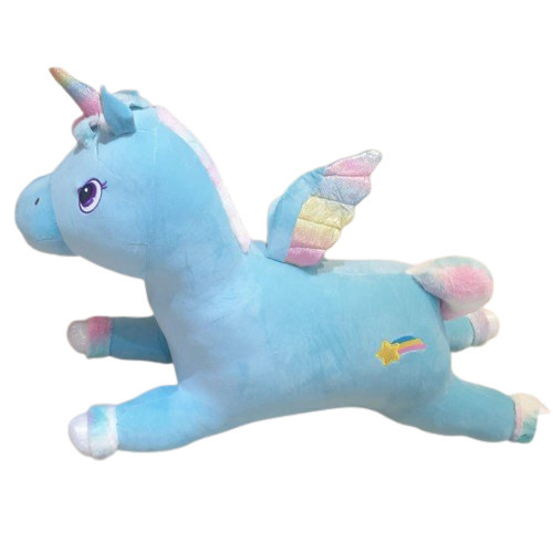 Figurina din plus gigan, Unicornul Vesel, 100 cm, albastru