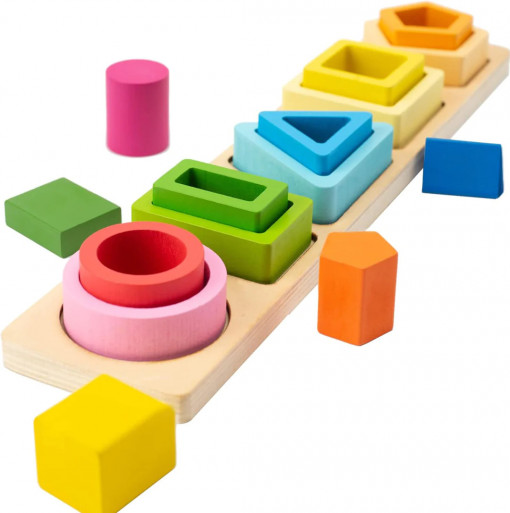 Joc Montessori din lemn sortare forme geometrice, 15 piese