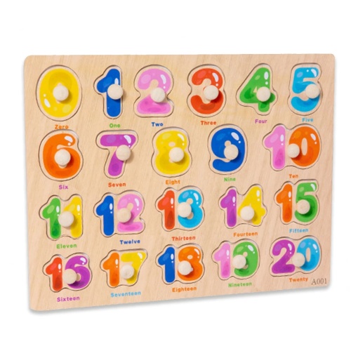 Puzzle incastru din lemn cu 21 piese, Cifre colorate 0-21