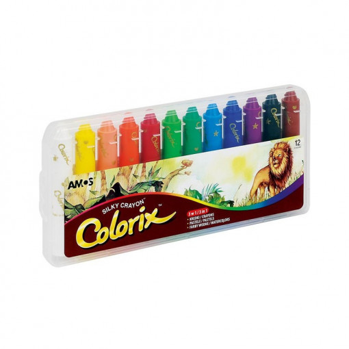 Set 12 creioane cerate 3 in 1, cutie PVC, culori diferite, Amos