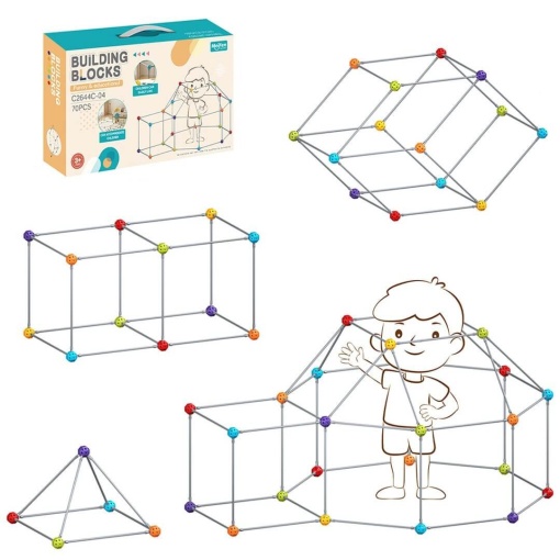 Set de constructie modular pentru copii, cort sau fort, 70 piese