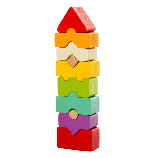 Turn de constructie si stivuire Montessori din Lemn, 10 piese