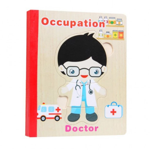 Carte puzzle din lemn cu 6 pagini, Meserii