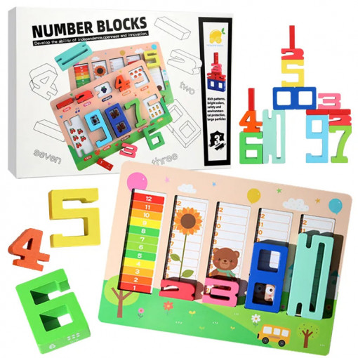 Joc educativ multifunctional din lemn cu cifre, Number Blocks