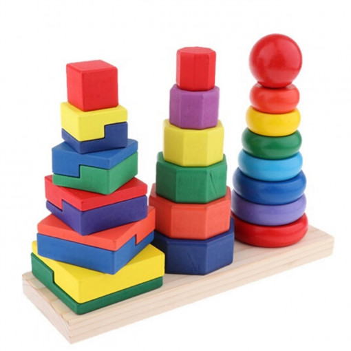 Joc Montessori 3 in 1, Turnuri Colorate