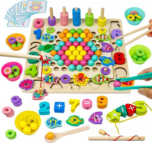 Joc Montessori Multifunctional 6 in 1 din Lemn
