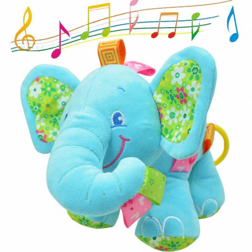 Jucarie muzicala si senzoriala Elefantel pentru bebelusi, Albastru