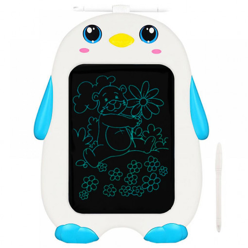Tableta LCD cu buton stergere, Pinguinul Vesel, Albastru