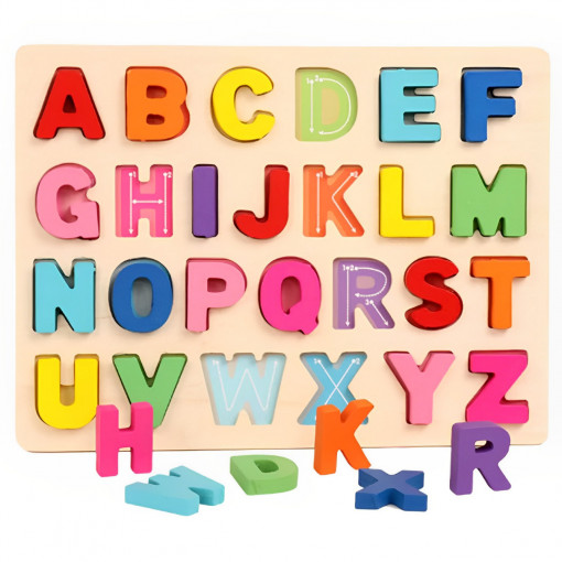 Tablita Puzzle din Lemn, Alfabet, litere mari