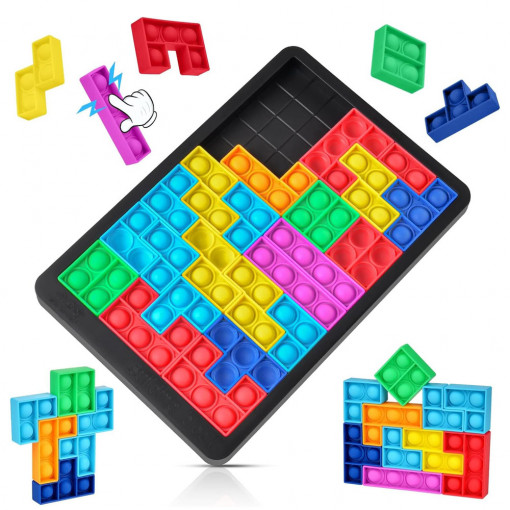 Joc tetris 2 in 1 puzzle pop-it, 24 piese din silicon, Multicolor