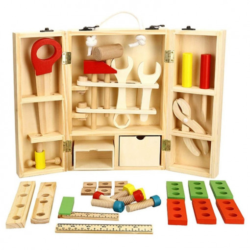 Set de joaca din lemn mester, valiza si accesorii incluse