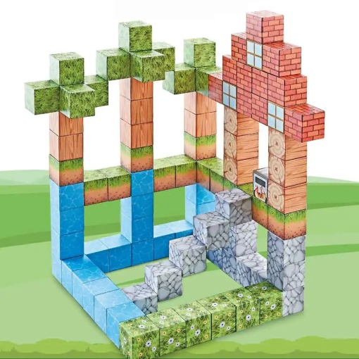 Blocuri magnetice de constructie 3D tip Minecraft, 2 cm - 102 piese