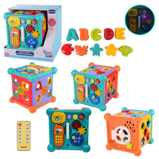 Centru de activitati cub cu multiple functii, telecomanda si 108 melodii