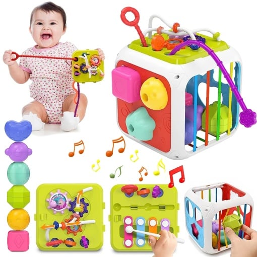 Cub interactiv 7 in 1 cu activitati pentru bebelusi, Shape Box