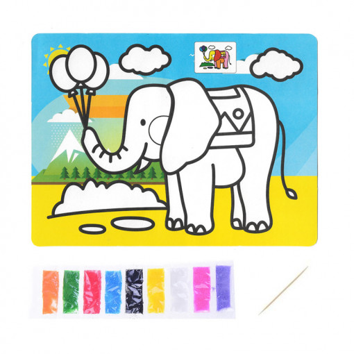 Desen cu nisip colorat, 9 culori, Elefantul Vesel