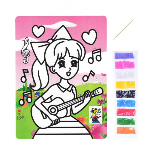 Desen cu nisip colorat, 9 culori, Fetita cu chitara