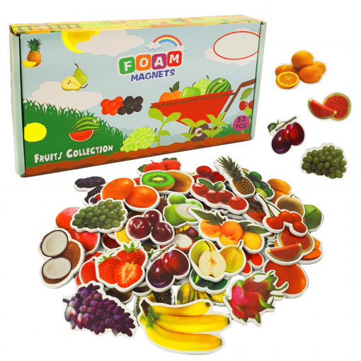 Joc educativ, set 52 piese magnetice din Spuma, Fructe