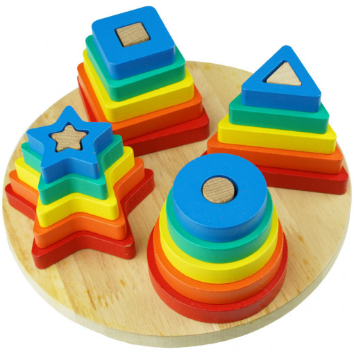 Joc sortator de forme geometrice din lemn, Rainbow