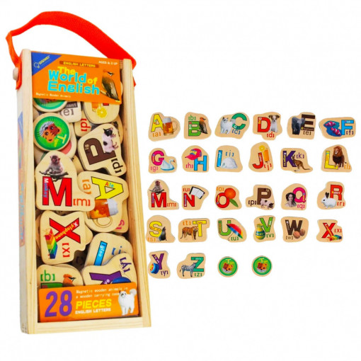 Set Puzzle din Lemn in cutie, 28 piese, Litere