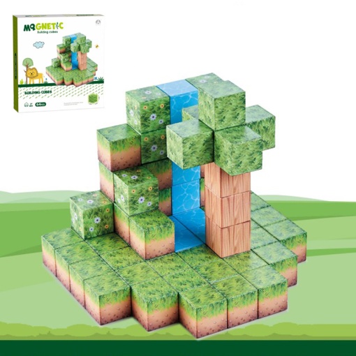 Blocuri magnetice de constructie 3D tip Minecraft, 2.5 cm - 64 piese