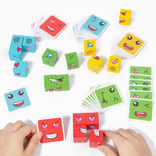 Joc educativ de exprimare a emotiilor cu cartonase si cuburi, Smiley