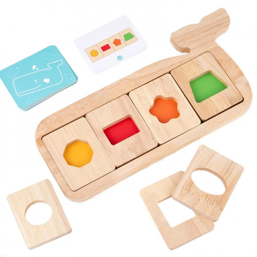 Joc educativ Montessori de Recunoastere si Potrivire forme si culori, Balenuta