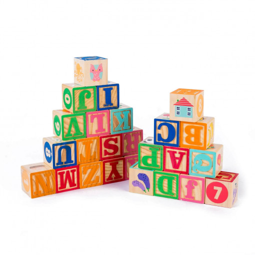 Set 26 cuburi alfabet de construit din lemn