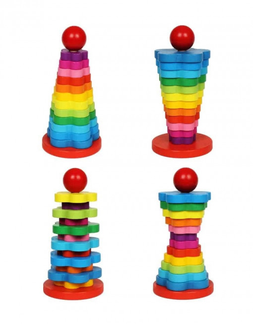 Turn Montessori din Lemn, 13 piese, Rainbow Tower