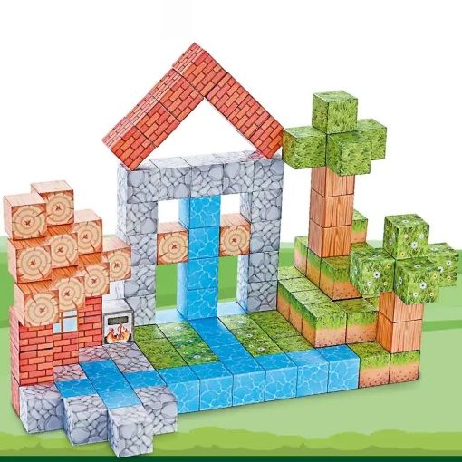 Blocuri magnetice de constructie 3D tip Minecraft, 2 cm - 119 piese