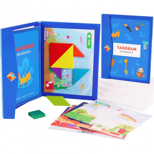 Carte magnetica puzzle Tangram 7 piese mari, 96 modele