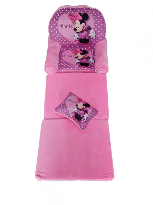 Fotoliu extensibil din plus cu 3 segmente, pernuta inclusa, Minnie Mouse, roz
