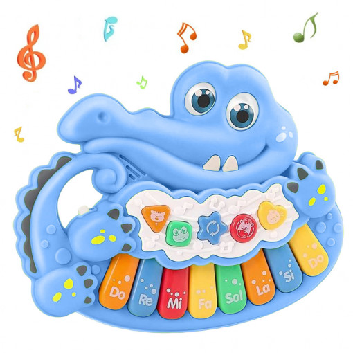 Jucarie interactiva muzicala cu functii si lumini, Orga Crocodil, Albastru