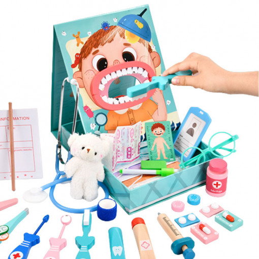 Trusa doctorului Dentist, joc magnetic din lemn