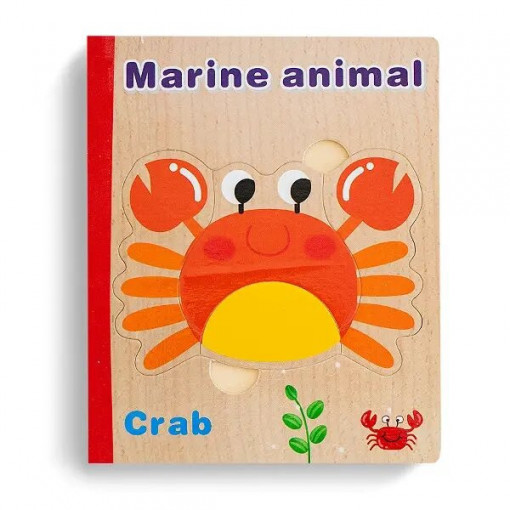 Carte puzzle din lemn cu 6 pagini, Animalute marine