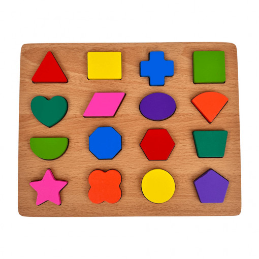Joc educativ din lemn sortare forme geometrice, Puzzle Incastru, 16 piese