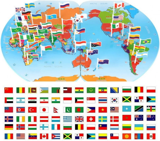 Joc Harta Lumii din Lemn cu 36 de Steaguri