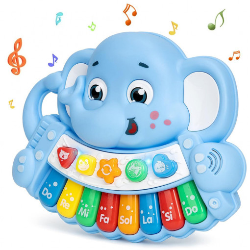 Jucarie interactiva muzicala cu functii si lumini, Orga Elefantel, Albastru