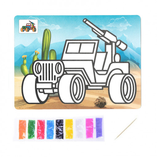 Desen cu nisip colorat, 9 culori, Masina de lupta