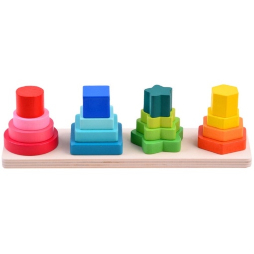 Joc de sortare din lemn pe 4 coloane cu 16 piese, Forme geometirce