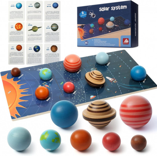Joc educativ din lemn cu 8 planete din sistemul solar